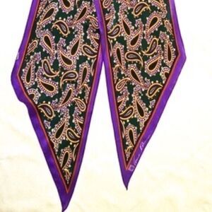 9X66 ANNE KLEIN SILK PAISLEY SCARF PURPLE GREEN